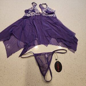 avidlove women lingerie Chemise Small Purple Baby Doll Gown Thong Panties NWT PJ